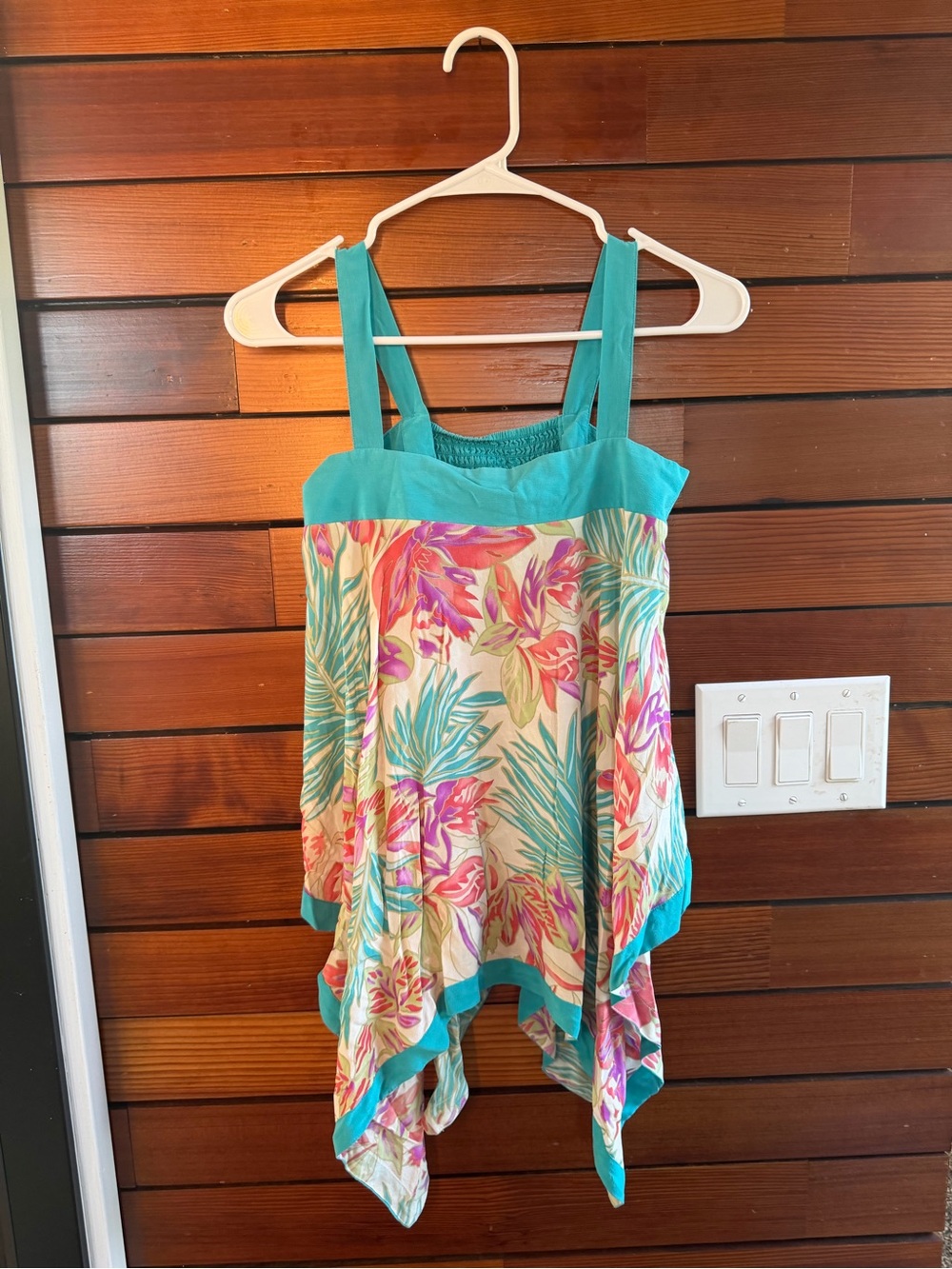 Hilo Hattie Teal Tropical Handkerchief Hem Tank